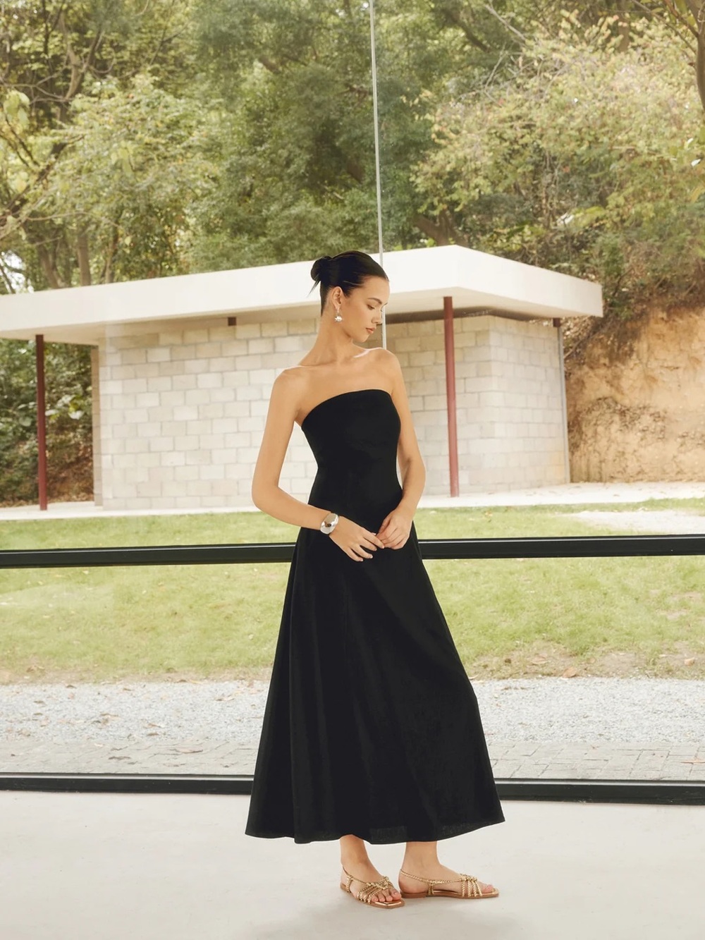Commense Linen Blend Strapless Black Tube Dress S NWT